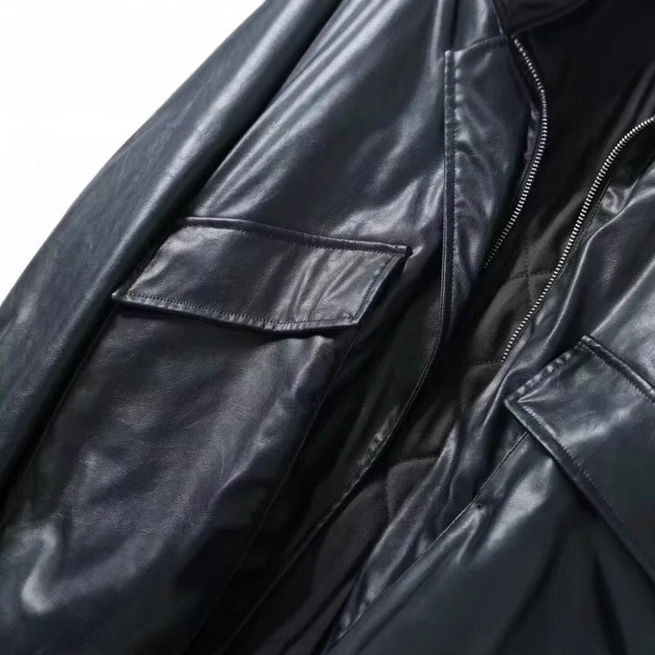 Herren oversize Kunstleder‑Fliegerjacke mit abnehmbarem Teddykragen, Zweiwege‑Reißverschluss und großen Pattentaschen – Taviero