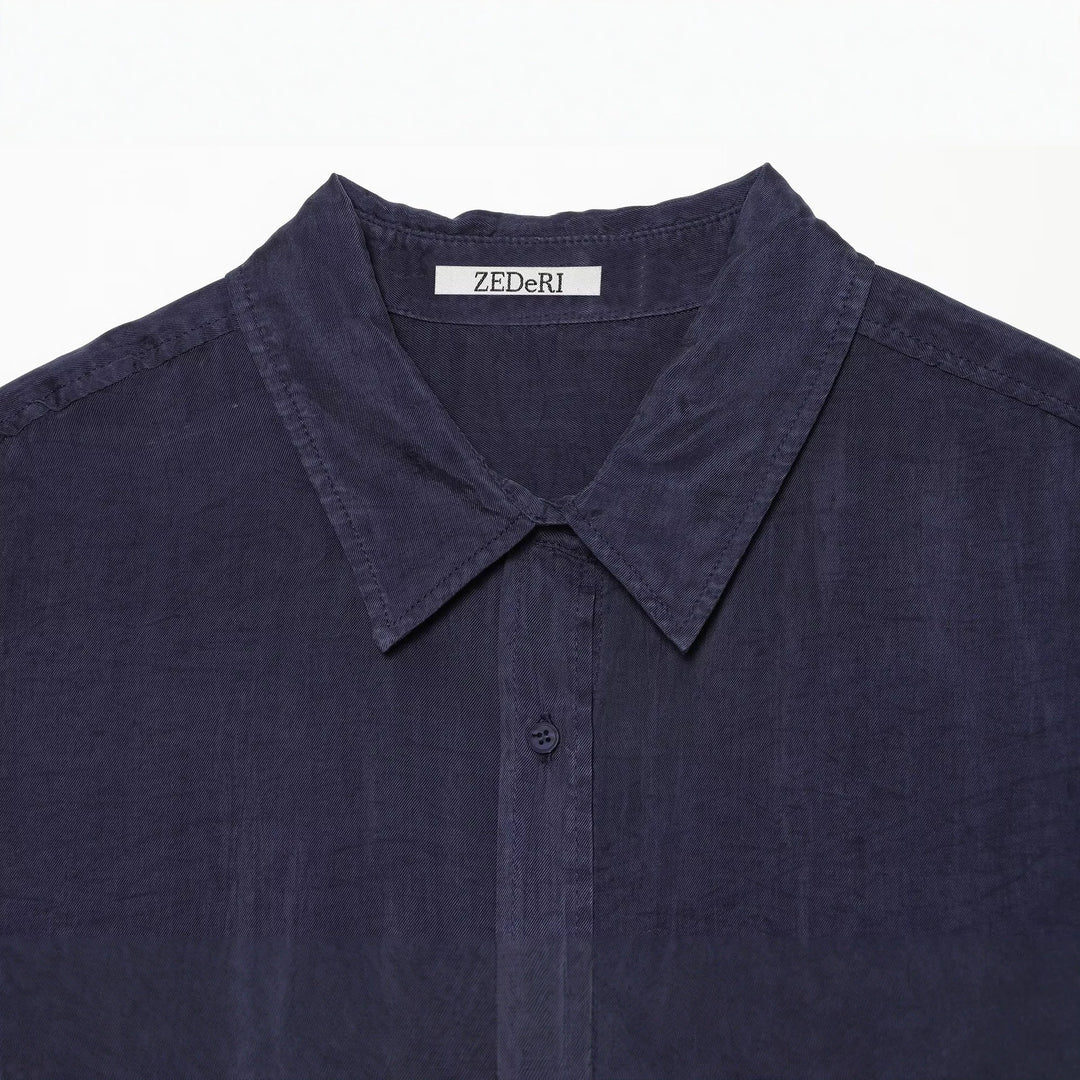 Damen Oversize Ärmellose Hemdbluse aus Leinenoptik mit durchgehender Knopfleiste Echo Archiv