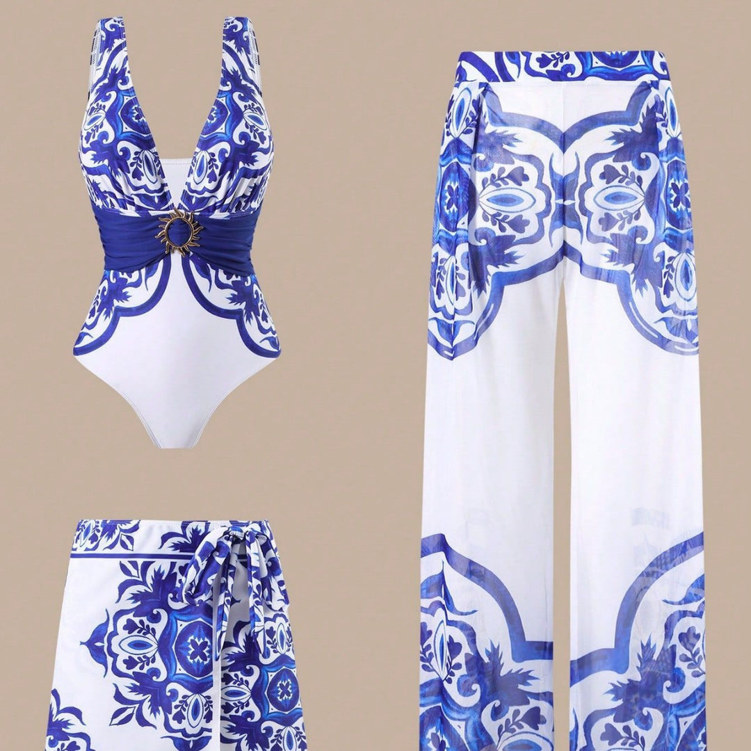 Damen Eleganter Badeanzug mit passendem Strandhosen-Set Echo Archiv