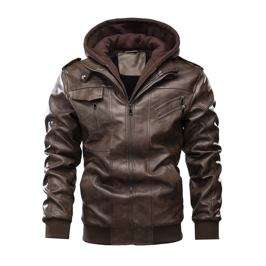 Herren Lederjacke mit herausnehmbarer Kapuze – Valtoré