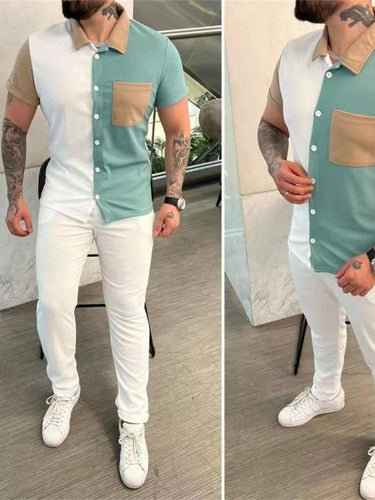 Herren sportliches Kurzarm-Set mit Kontrastdetails Echoarchiv
