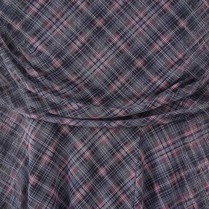 Damen nan asymmetrisches Midikleid mit Karomuster, geraffter Taille und schwingendem Stufenrock Echo Archiv