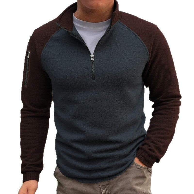 Herren slimfit Halbzip-Pullover mit Raglanärmeln, Waffelstruktur und Ärmeltasche – Marzano