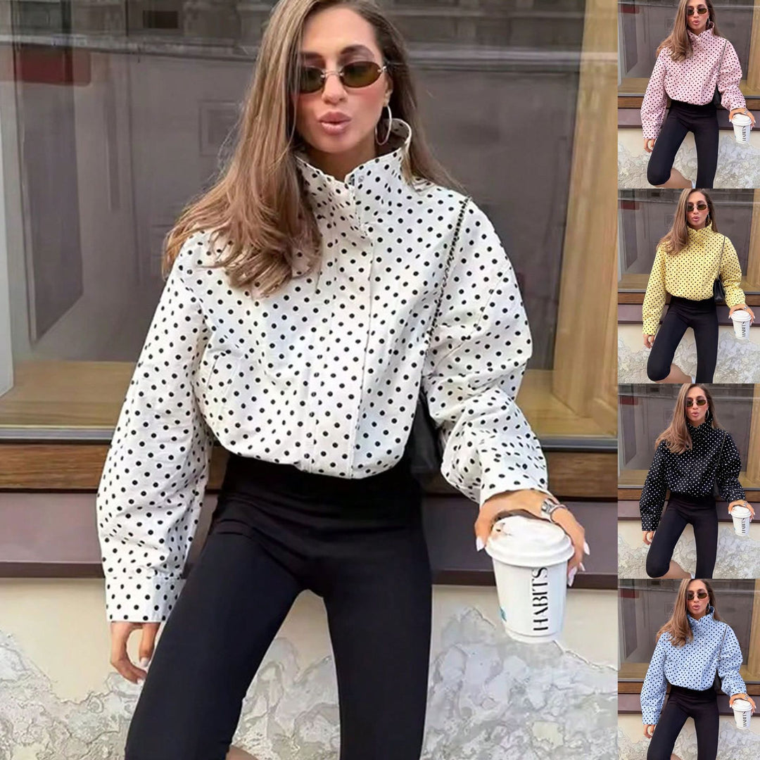 Damen Polka‑Dot Stehkragen‑Bluse mit oversized Ballonärmeln Echo Archiv