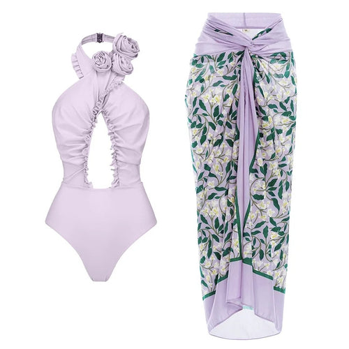 Damen Einteiliger Badeanzug mit floralem Cut-Out und Rüschen Echo Archiv
