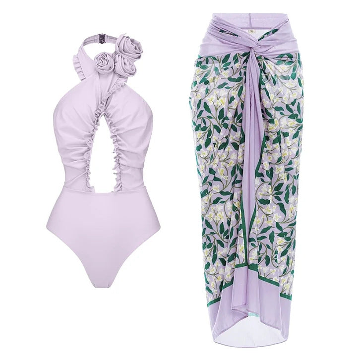 Damen Hochwertiger einteiliger Badeanzug mit außergewöhnlichem Schnitt und floralen Details Echo Archiv