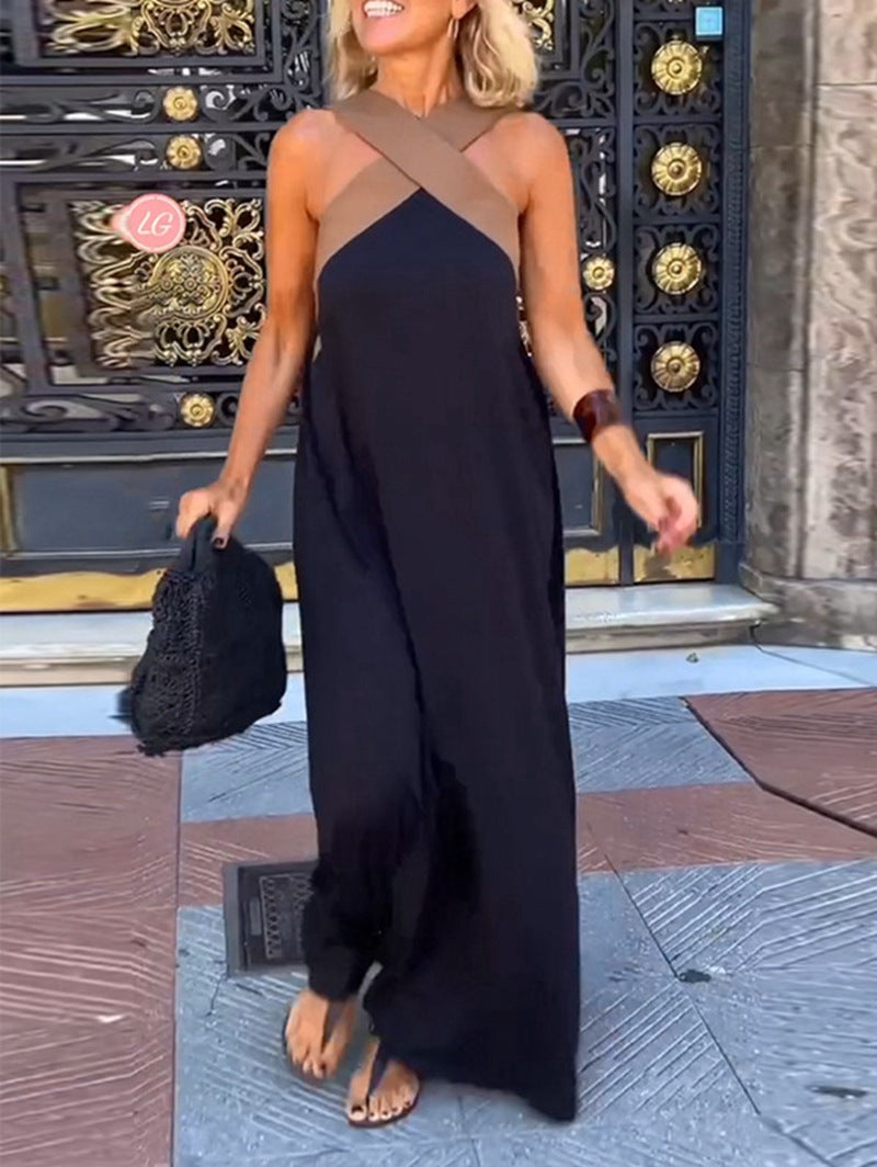 Damen nan luftiges Kaftankleid mit überkreuztem Trägerdetail, Brustpasse und weitem Fall Echo Archiv