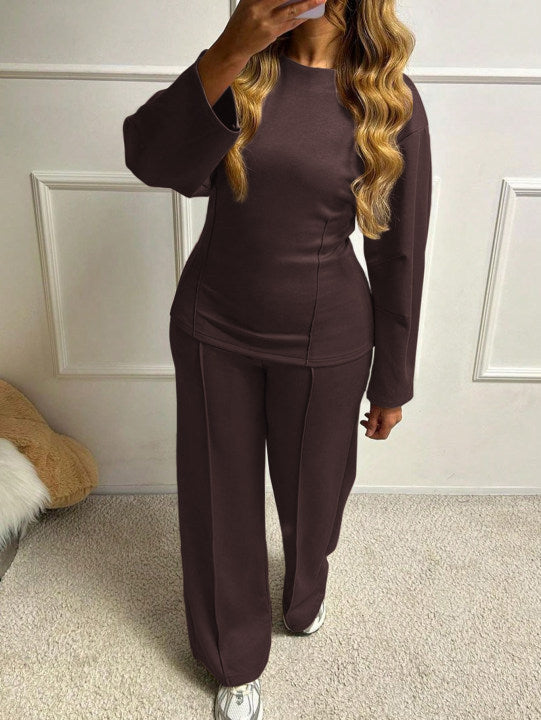 Damen nan weiches Lounge-Set mit tailliertem Sweatshirt, formgebenden Nahtdetails und weitem Palazzohosen-Bein Echo Archiv