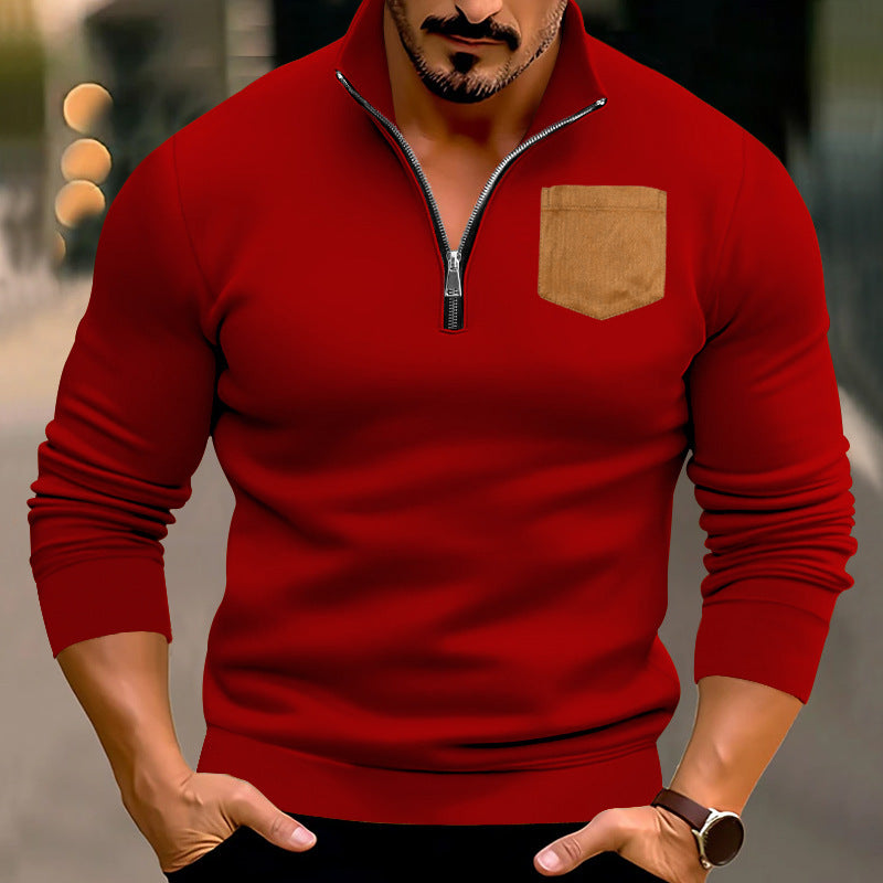 Herren modischer Pullover mit halbem Reißverschluss und kontrastierender Brusttasche Echoarchiv