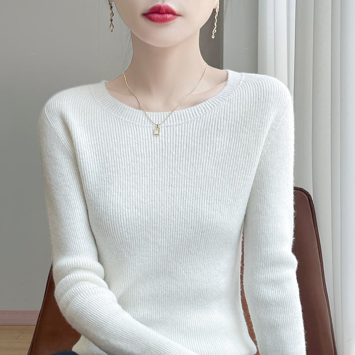 Damen Taillierter Rundhals-Pullover aus fein gerippter Kaschmir‑Optik Echoarchiv