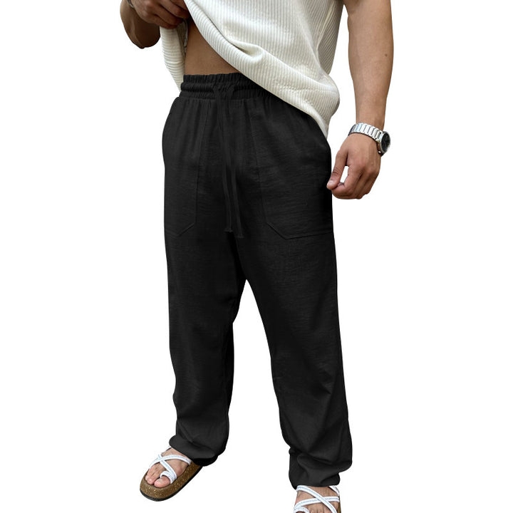 Herren lässige Leinenhose mit elastischem Bund und praktischen Seitentaschen Echoarchiv