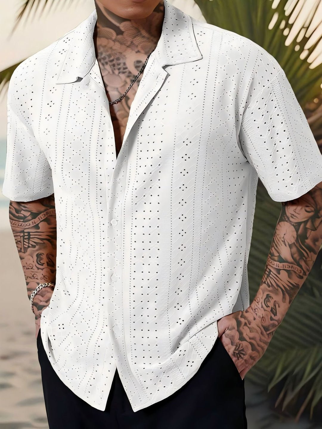 Herren Kurzarmhemd mit strukturiertem Design und atmungsaktivem Material Echoarchiv