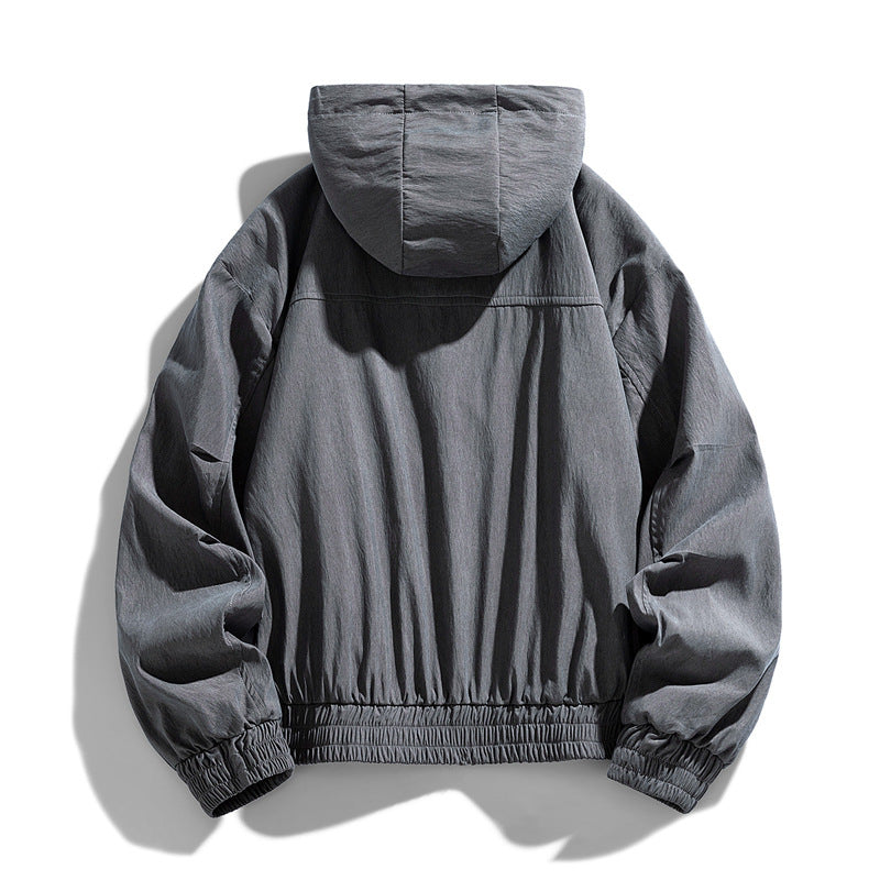 Herren Oversize Canvas-Utility-Kapuzenjacke mit versteckter Druckknopfleiste und Reißverschlusstaschen Echo Archiv