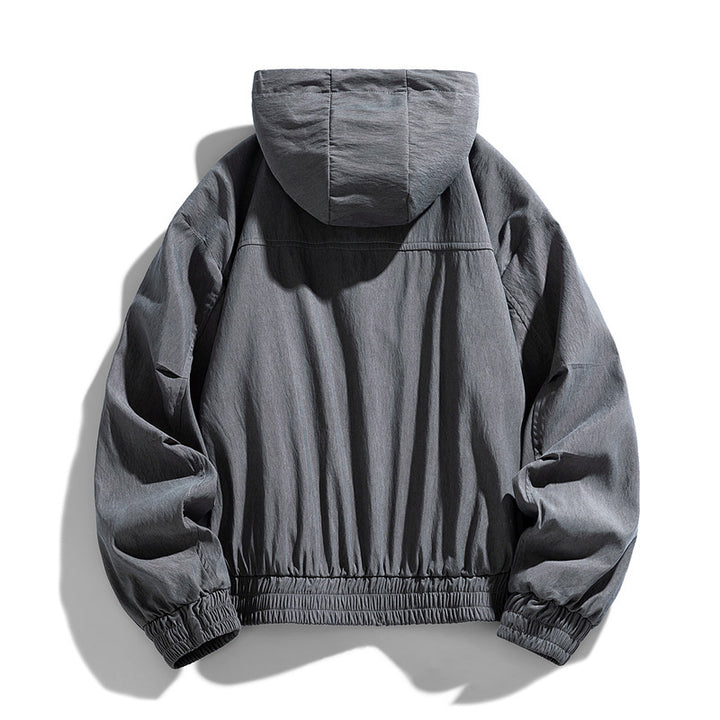 Herren Oversize Canvas-Utility-Kapuzenjacke mit versteckter Druckknopfleiste und Reißverschlusstaschen Echo Archiv