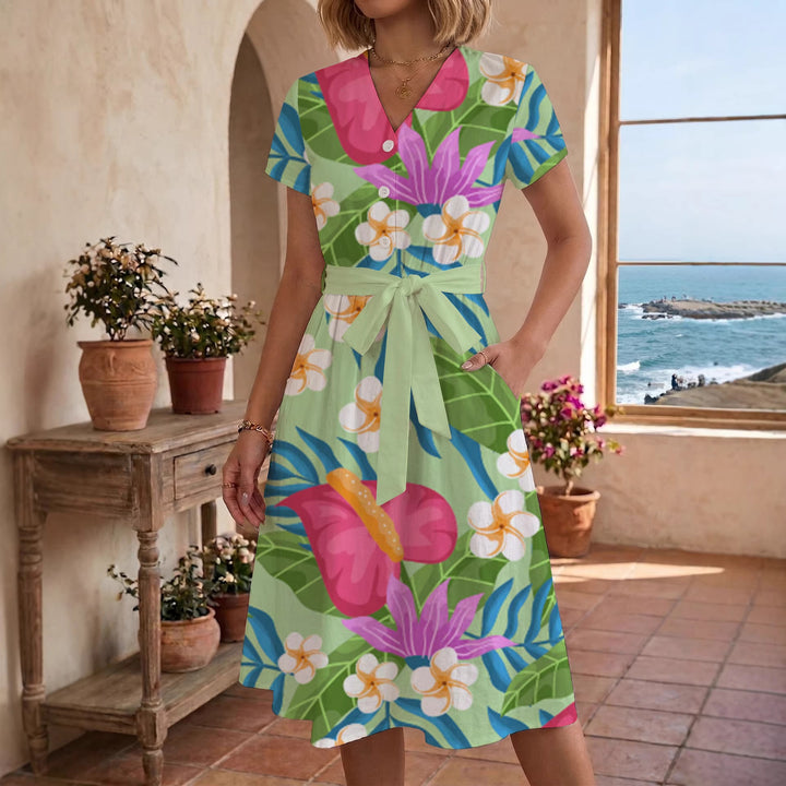 Damen Midi Kleid mit floralen Akzenten und tailliertem Schnitt Echo Archiv