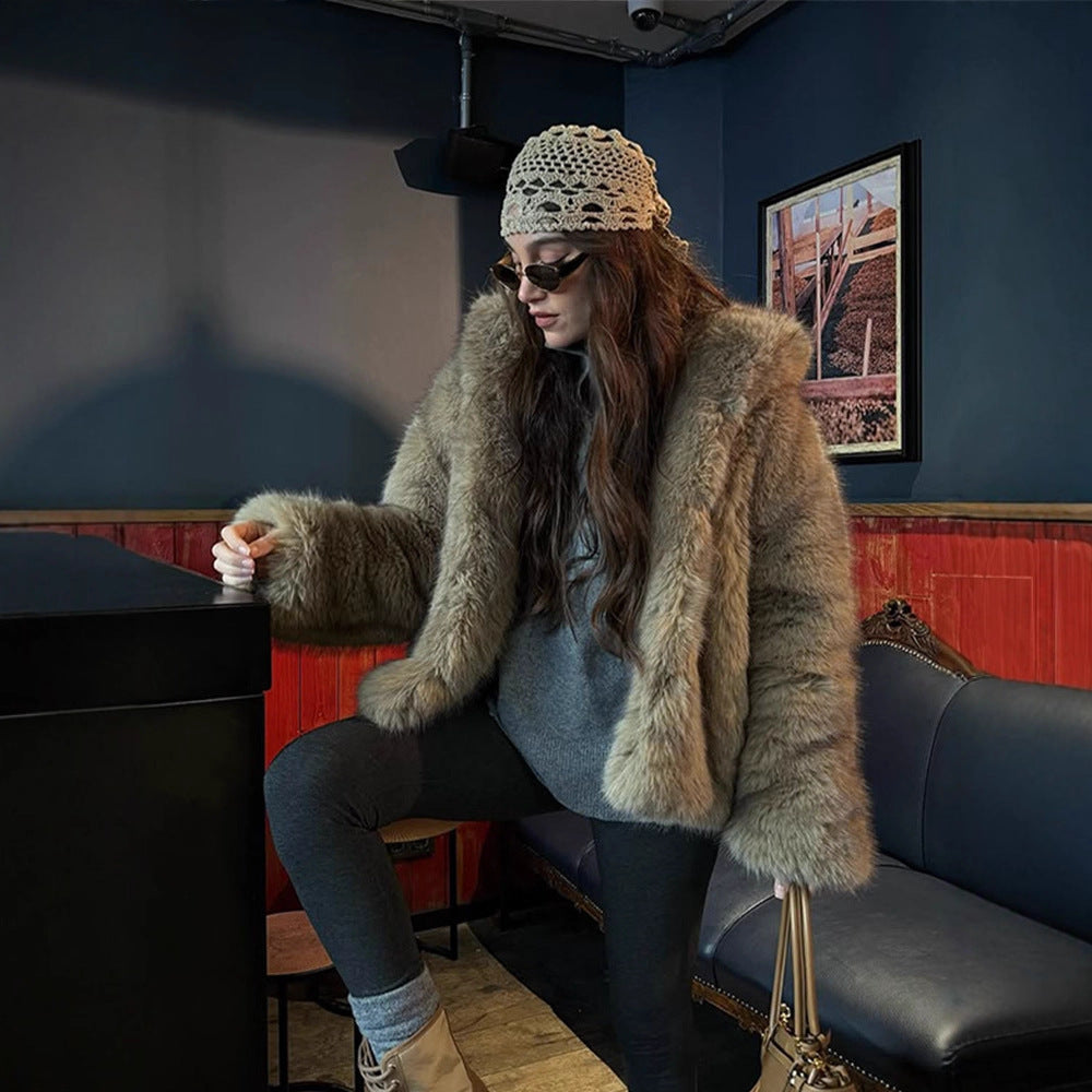 Damen Boxy-Kunstpelzjacke im Teddy-Look mit Oversize-Schalkragen Echoarchiv