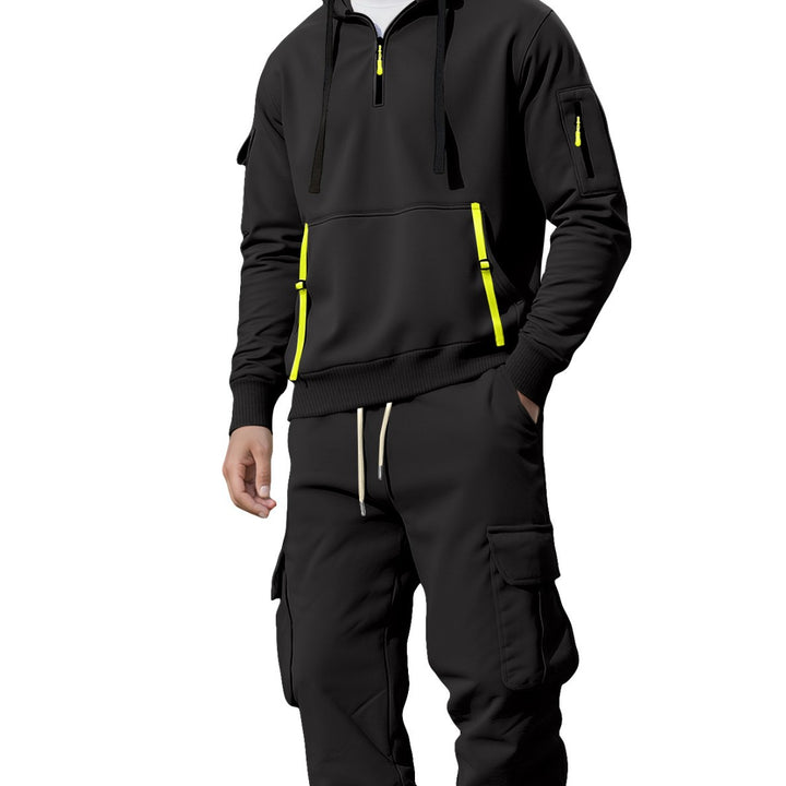 Herren nan lässiger Halbzip Hoodie mit Kängurutasche und Cargo Jogginghose mit Reißverschlussdetails Echo Archiv