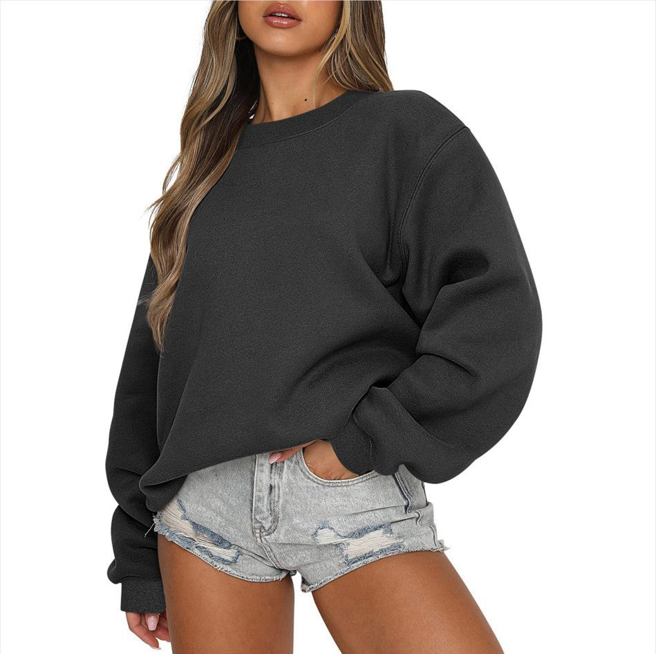 Damen oversized Rundhals-Sweatshirt aus Baumwollmix mit überschnittener Schulter, angerauter Innenseite und elastischen Bündchen – Avérine