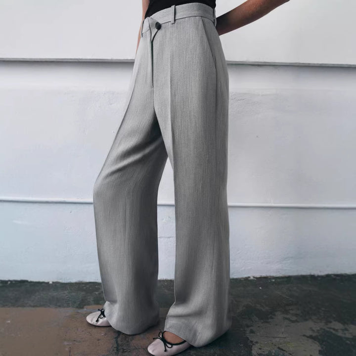 Damen Hochtaillierte weite Stoffhose mit geradem Bein und Seitentaschen Echoarchiv