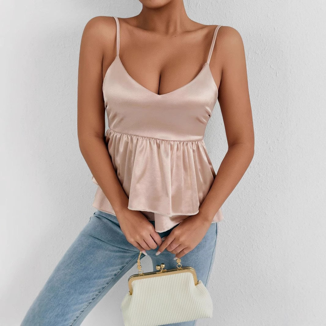 Damen elegantes Satin-Oberteil mit dekorativen Volants Echo Archiv