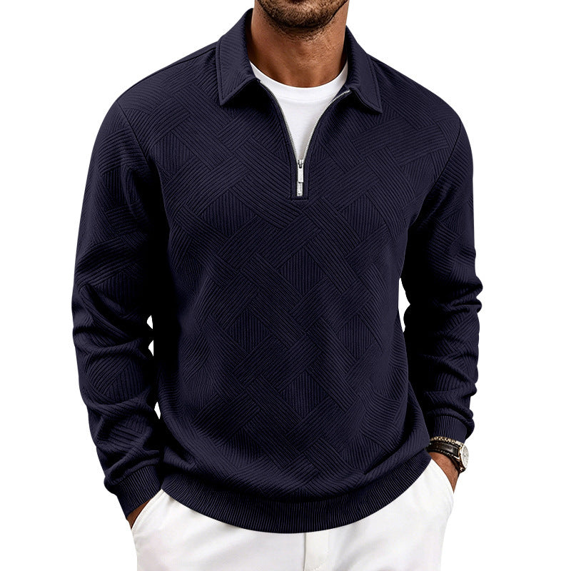 Herren Halbzip-Strickpullover mit geometrischer Struktur und Stehkragen Echoarchiv