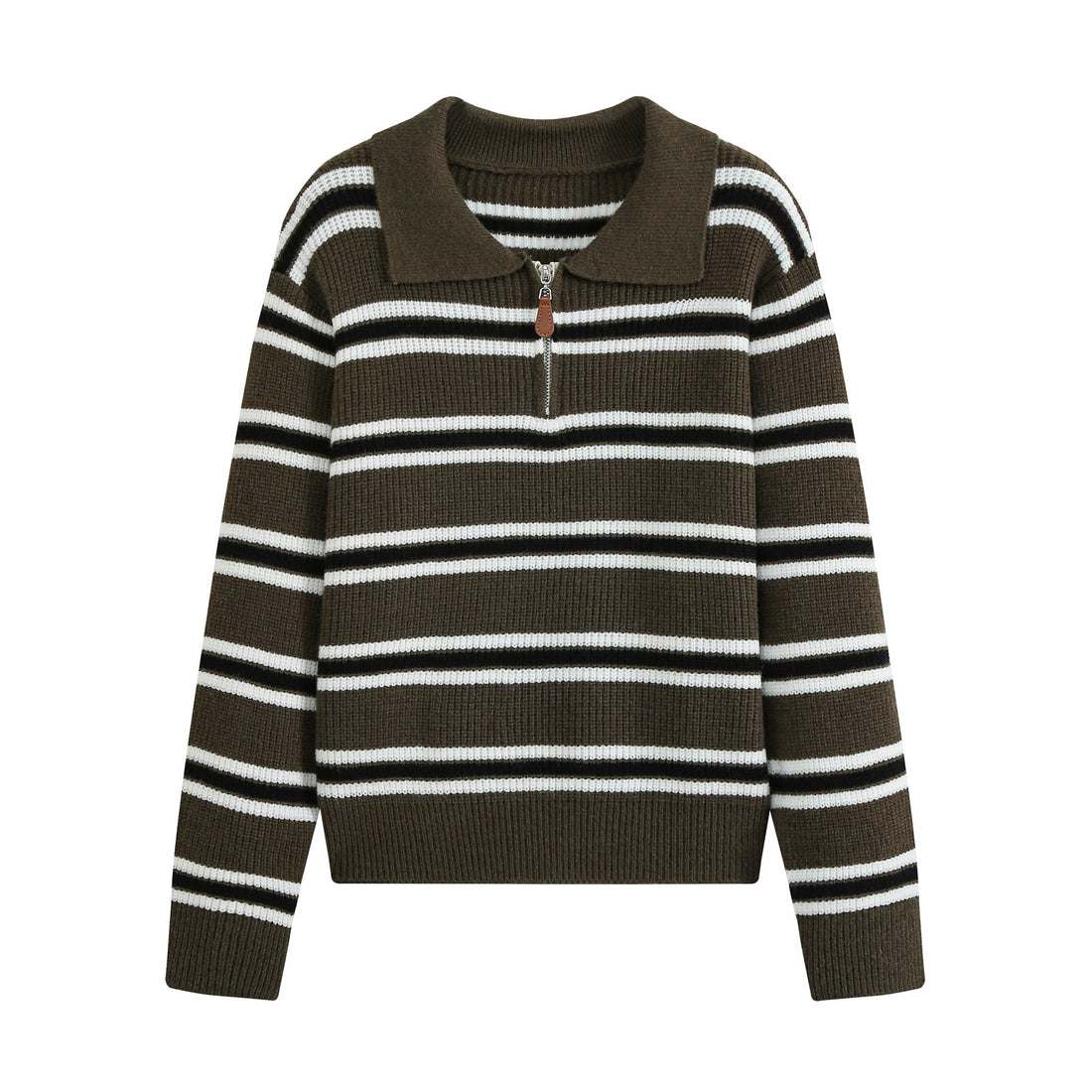 Damen Gestreifter Strickpullover mit Polokragen und Halbreißverschluss Echoarchiv