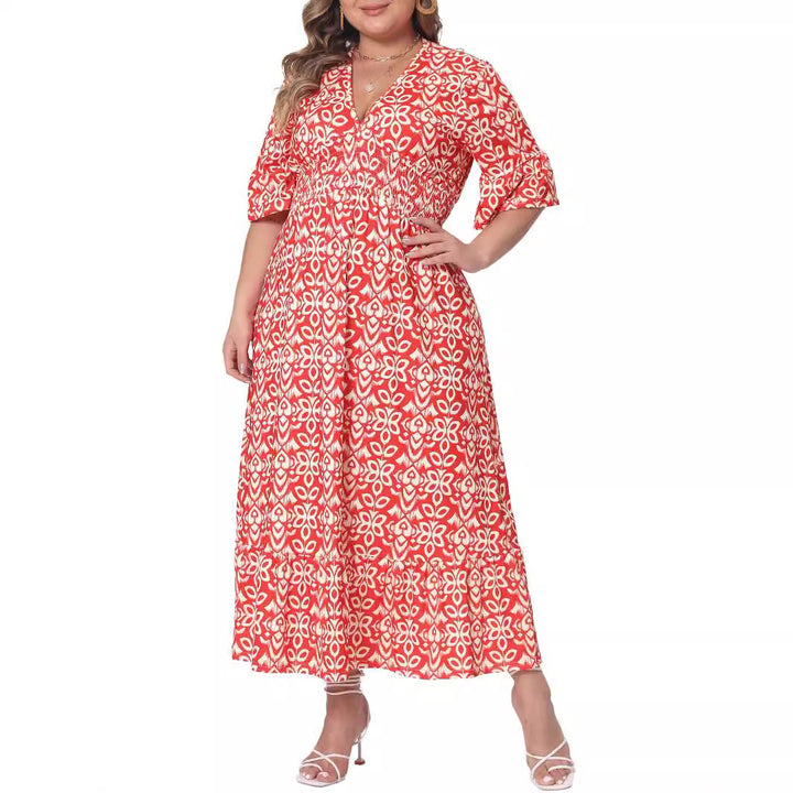 Damen Midikleid in A‑Linie mit grafischem Allover‑Print, geraffter Taillenpartie und Volantstufen Echo Archiv