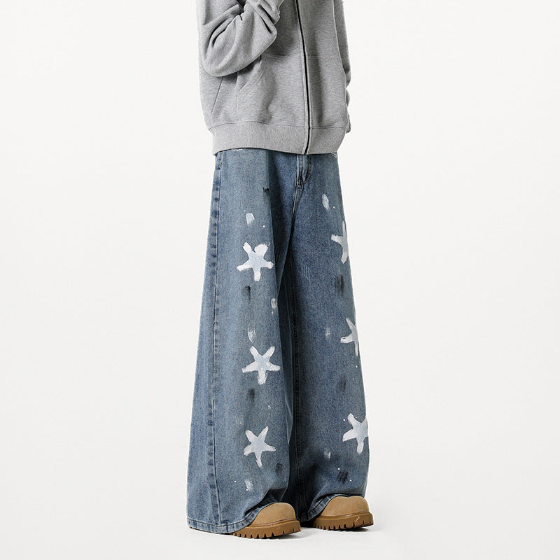 Damen Extraweite Baggy-Jeans mit Sternprint, Distressed-Details und weitem Bein Echo Archiv
