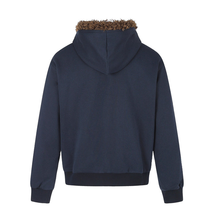 Herren Kapuzenjacke mit Kunstfellbesatz, Reißverschluss und Vintage‑Flaggenprint Echoarchiv