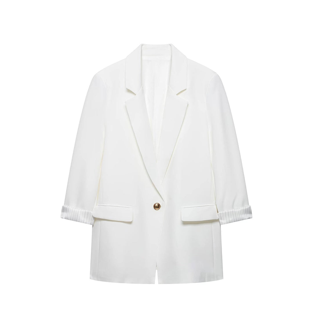 Damen taillierter Longblazer mit Umschlagärmeln und dekorativem Knopf Echo Archiv