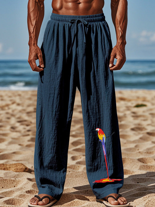 Herren luftige Strandhose mit buntem Papageien-Design Echoarchiv