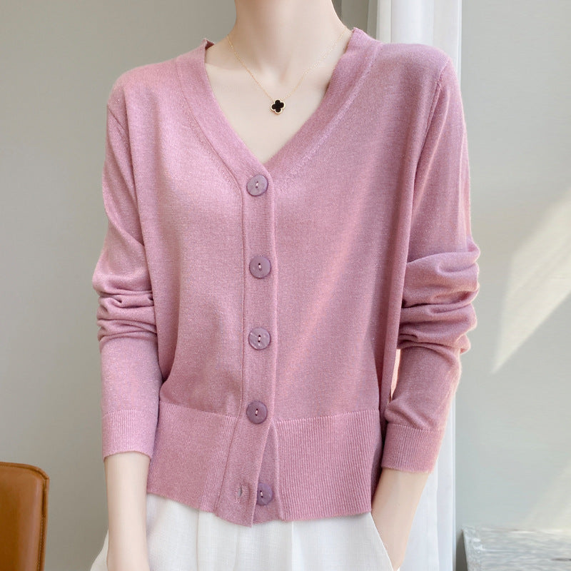 Damen Leichter V‑Ausschnitt-Cardigan mit seitlichem Saumschlitz und geripptem Bund Echoarchiv
