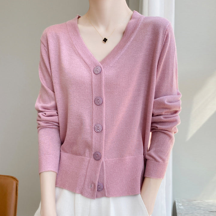 Damen Leichter V‑Ausschnitt-Cardigan mit seitlichem Saumschlitz und geripptem Bund Echoarchiv
