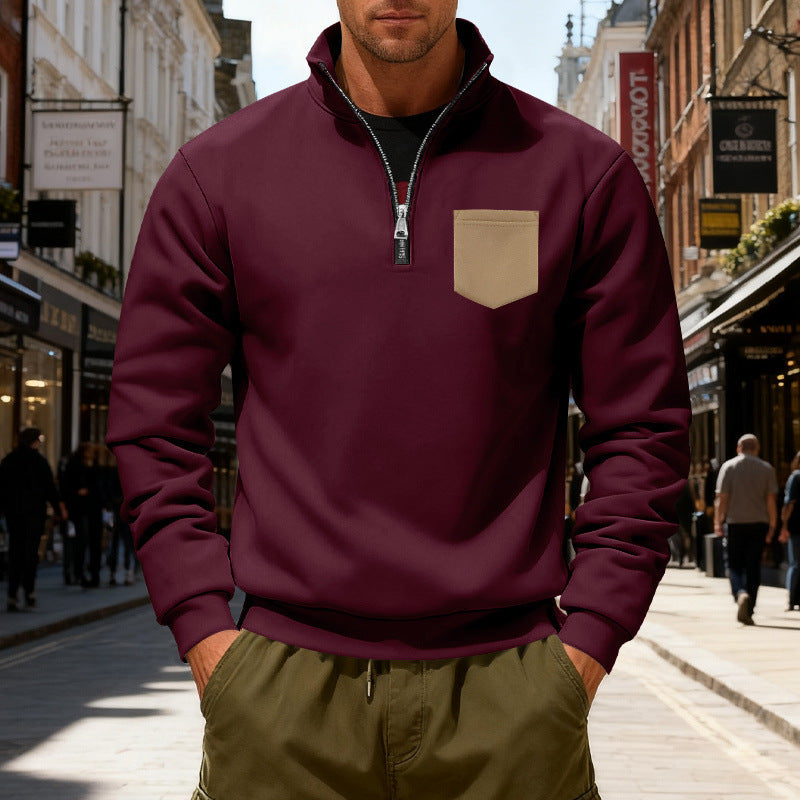 Herren modischer Sweatshirt mit halbem Reißverschluss und aufgesetzter Tasche Echoarchiv