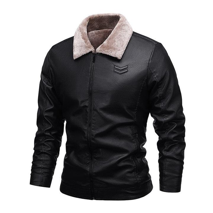 Herren Kunstleder-Pilotblouson mit Teddykragen und windabweisender Außenlage – Taviero