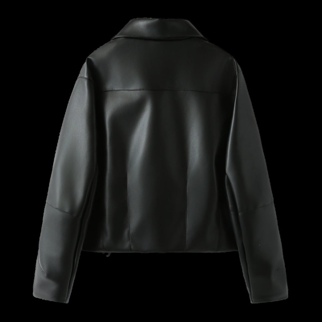 Damen nan taillierte Kunstlederjacke im Blousonstil mit Hemdkragen Echo Archiv
