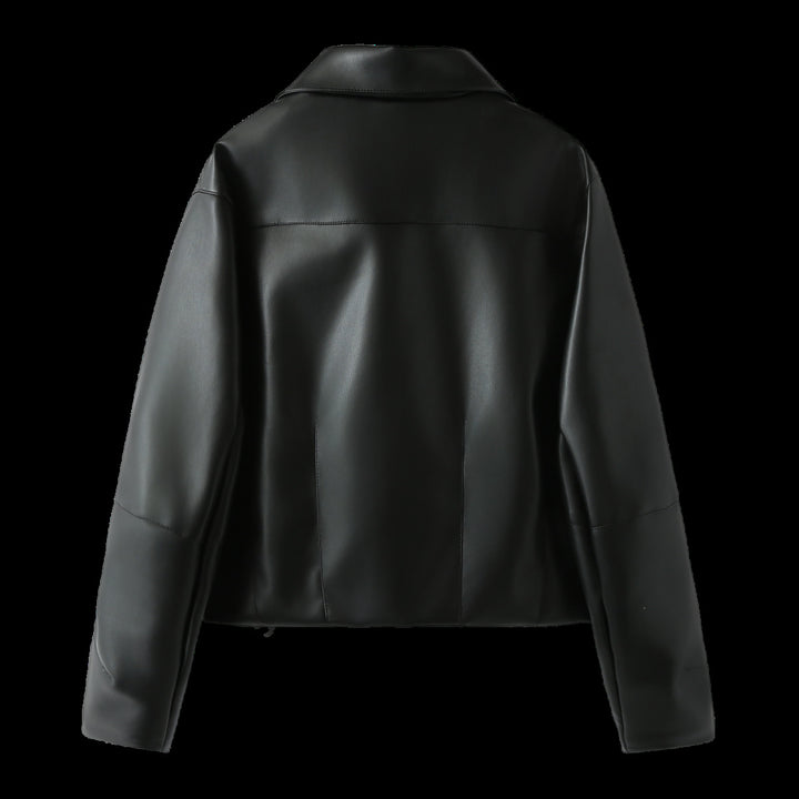 Damen nan taillierte Kunstlederjacke im Blousonstil mit Hemdkragen Echo Archiv
