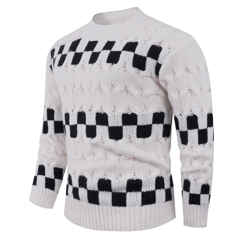 Herren Strickpullover mit kreativen geometrischen Mustern und hohem Kragen Echoarchiv