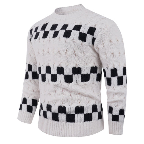 Herren Strickpullover mit kreativen geometrischen Mustern und hohem Kragen Echoarchiv