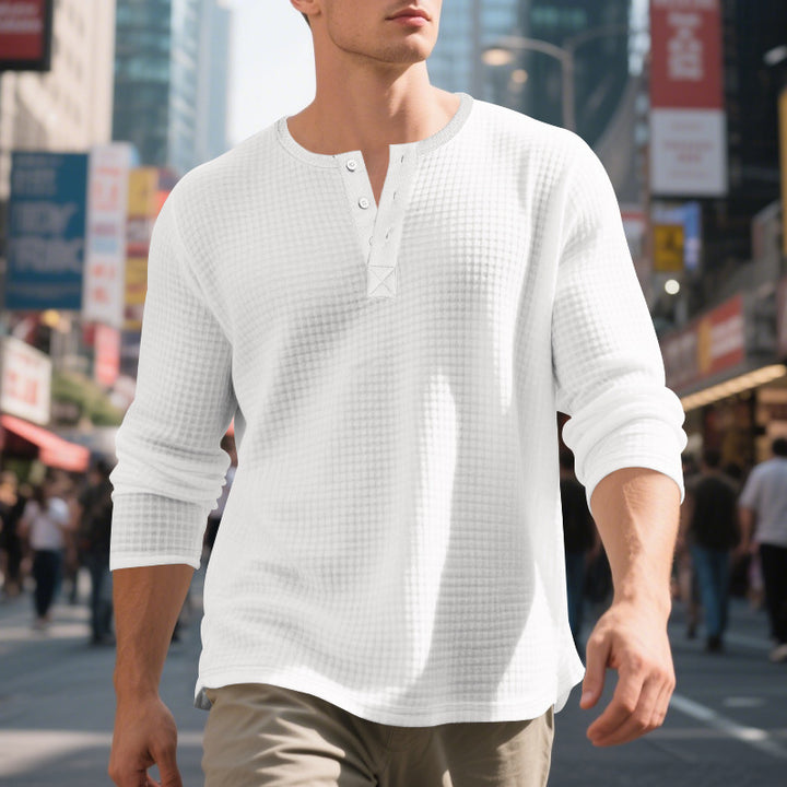 Herren Langarm-Henley-Shirt mit strukturiertem Design Echoarchiv