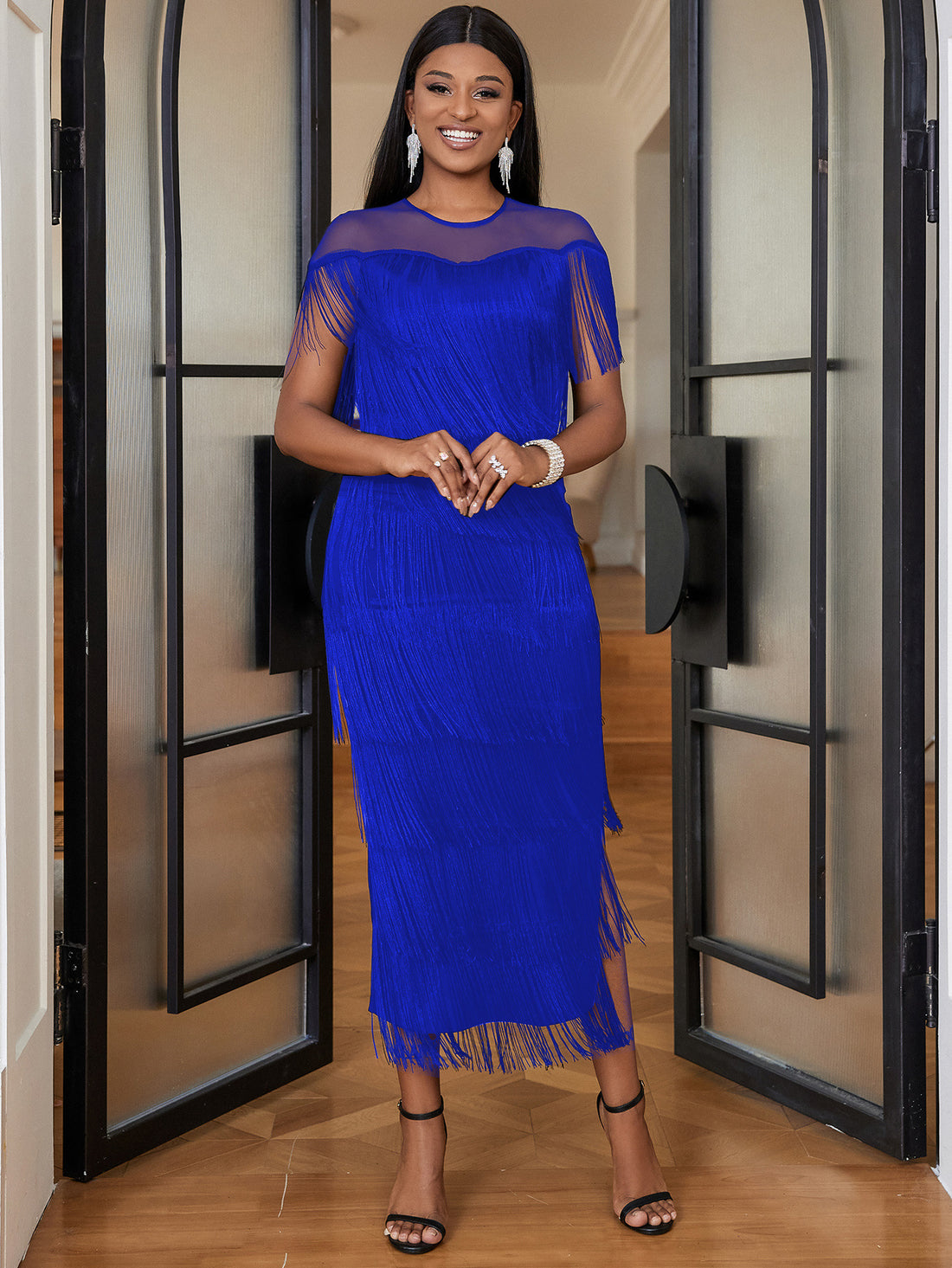 Damen elegantes Fransen Abendkleid – Élara