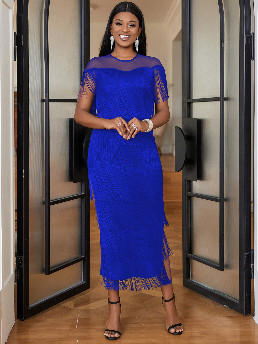 Damen Fransen Maxikleid mit halber Transparenz Echo Archiv