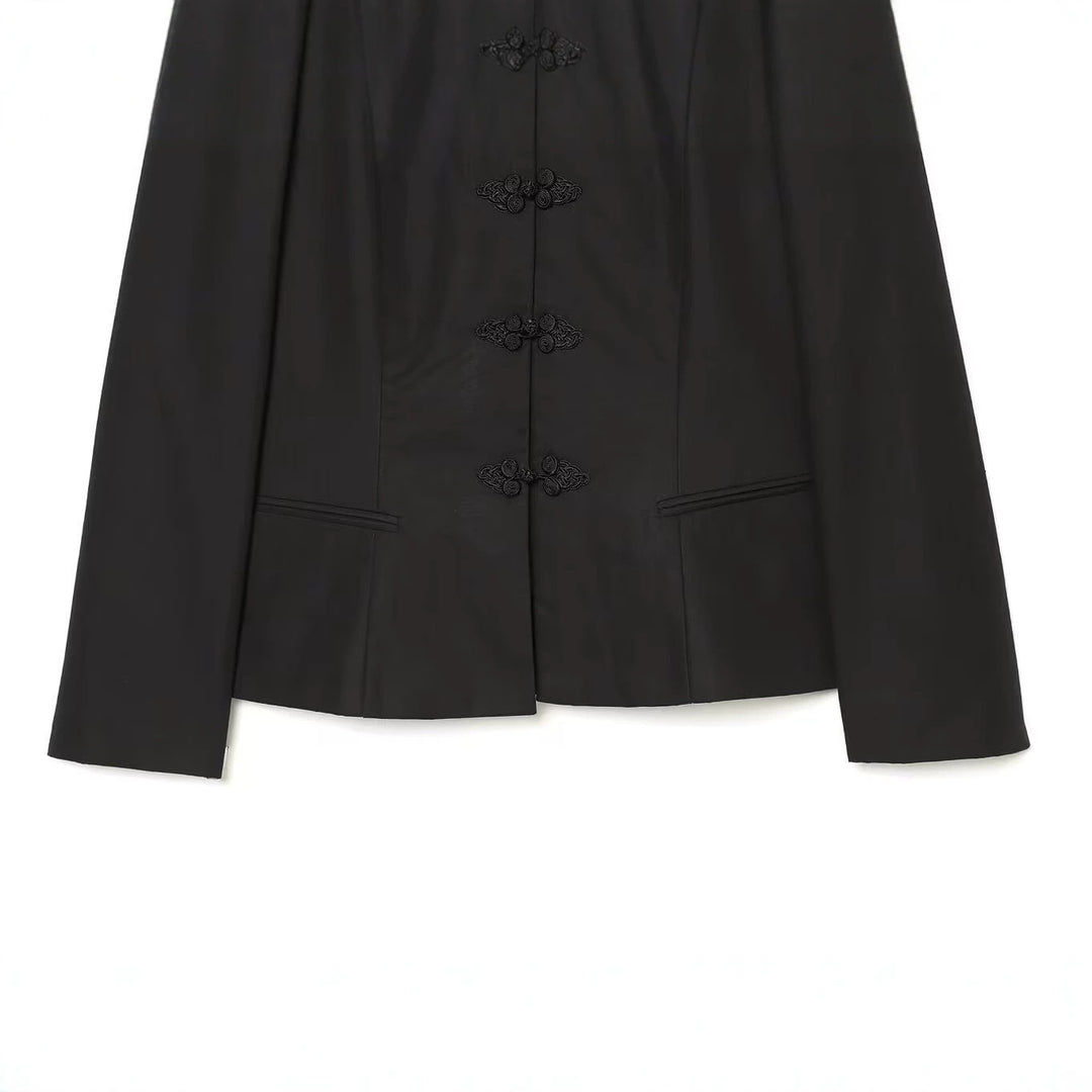 Damen Kurze taillierte Jacke mit Mandarin-Kragen und dekorativen Knotenverschlüssen Echo Archiv