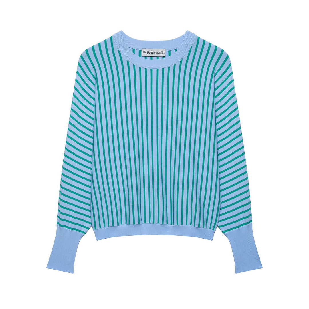Damen Gestreifter Cropped Feinstrickpullover mit verlängerten Bündchen Echoarchiv