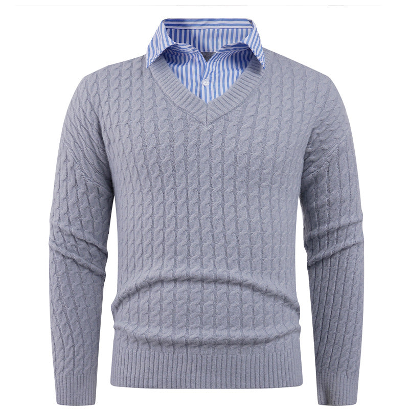 Herren Eleganter Strickpullover mit V-Ausschnitt und feiner Struktur Echoarchiv