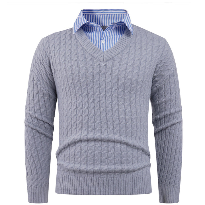 Herren Eleganter Strickpullover mit V-Ausschnitt und feiner Struktur Echoarchiv
