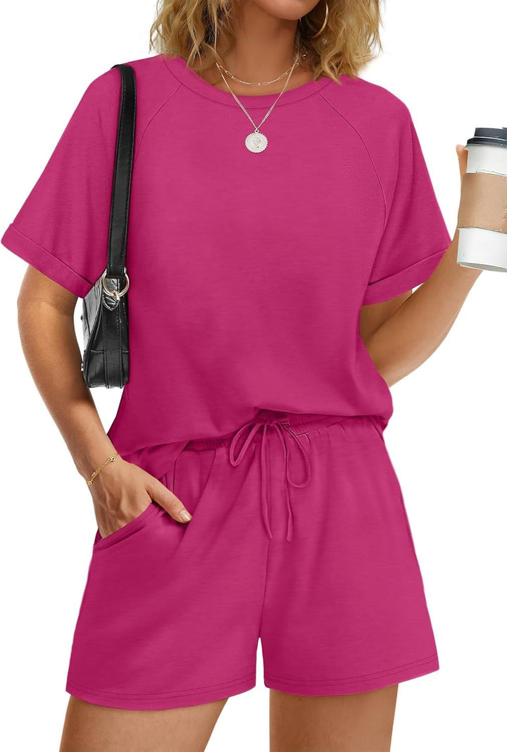 Damen lässiger Kombi aus T-Shirt und Shorts mit elastischem Bund Echoarchiv