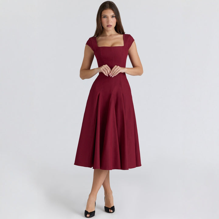 Damen Midi-Kleid mit quadratischem Ausschnitt und weit schwingendem Rock Echo Archiv