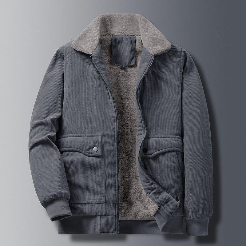 Männer Cordjacke im Arbeiterstil mit Sherpa-Futter, Reißverschluss und gerippten Bündchen – Taviero