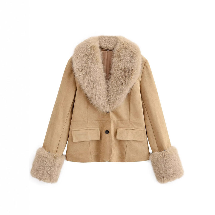 Damen 20+ kurzer Veloursimitat‑Blouson mit üppigem Webpelzkragen und Pelzmanschetten Echo Archiv